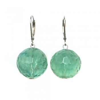 Sterling Silver Earring 16mm Rainbow Fluorite Bead with Lever Bac