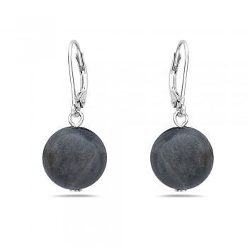 Sterling Silver EARRING 12MM NATURAL LABRADORITE WITH LEVER BACK