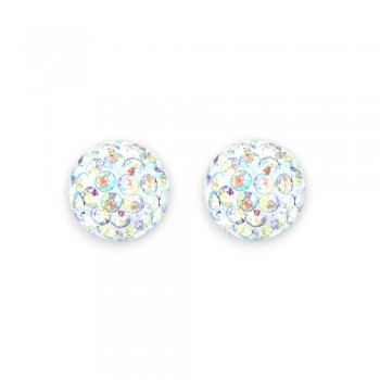 Sterling Silver Earring 10mm AB color Cyrstal Crystal Fireball--Rhodium Plating Plated