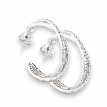 Sterling Silver Earring (W=41mm) Micropave Clear Cubic Zirconia Criss-Cross Pos
