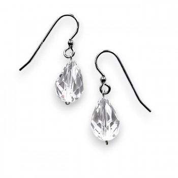 Sterling Silver Earring 12X8mm Clear Swaroski Crystal Tear Drop with Fish H