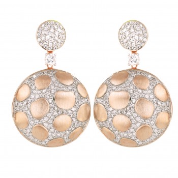 Sterling Silver Earring L=45mm Clear Cubic Zirconia Round+Satin Finish Rosegol