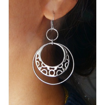 Sterling Silver Earring Flat Open Cutout Circle with 20+35mm Textu