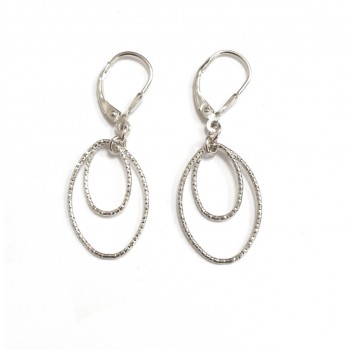 Sterling Silver Earring Tear Drop + Oval Plain Diamond Cut Line