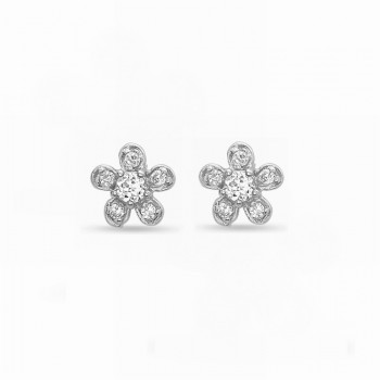 Sterling Silver Earring Flower Stud with Clear Cubic Zirconia