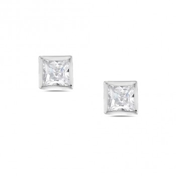 Sterling Silver Earring 5mm Square Cubic Zirconia Stud