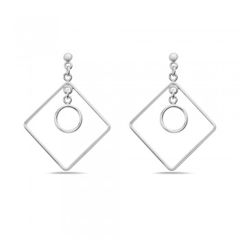 Sterling Silver Earring Hollow Diamond and Circle Shape Dangle
