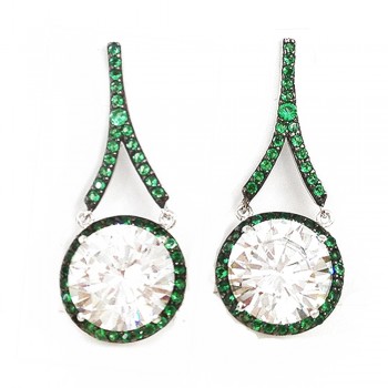 Sterling Silver Earring 11mm Clear Cubic Zirconia Dangle Small Nano Green Cubic Zirconia