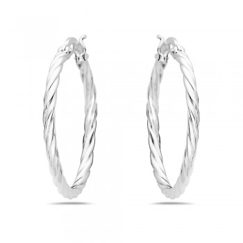Sterling Silver EARRING 30 MM TWISTED HOOP LATCH HOOK
