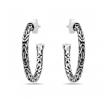 Sterling Silver Earring Hammered Half Hoop -E/Black-