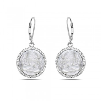 Sterling Silver EARRING ANGEL RAPHAEL CAMEO MOP