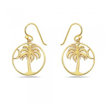 Sterling Silver EARRING PLAIN PALM TREE AND MOON -GOLD PLATE