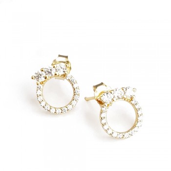 Sterling Silver EARRING 3 CLEAR Cubic Zirconia TOP OF OPEN CLEAR Cubic Zirconia CIRCLE--2S-6571GDCL