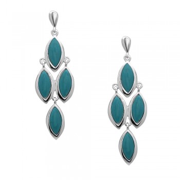 Sterling Silver Earring Open Marquis Reconstituent Turquoise Chandelier