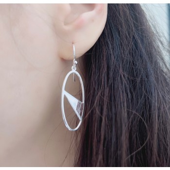 Sterling Silver Earring Open Oval with Triangle Shaped Silver