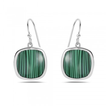 STERLING SILVER CUSHION SHAPE GENUINE MALACHITE EARRING  2S-6679ML