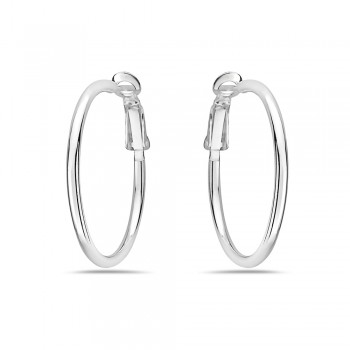 Sterling Silver EARRING 25 MM HOOP 2MM TUBE W/ OMEGA BACKING *E