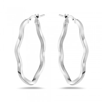 Sterling Silver Earring Hoop Oval Wavy Lines 26X 38X3 Mm Latch 2S-6921E-38