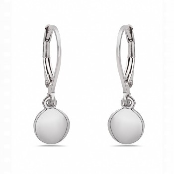 Sterling Silver Earring Dangle Plain Round Disc Leverback