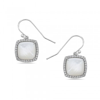 Sterling Silver EARRING MOTHER OF PEARL CUSION CABOCHON CLEAR C