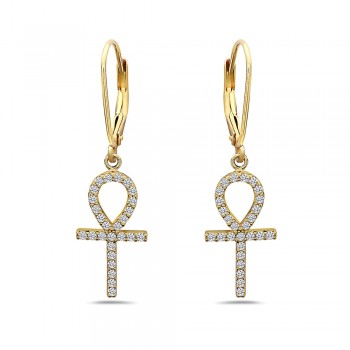 Sterling Silver EARRING ANKH LINE DANGLE LEVERBACK BACK-ROSE GO