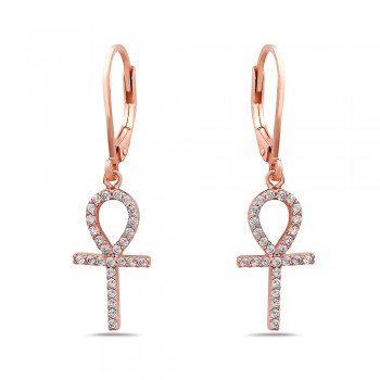 Sterling Silver EARRING ANKH LINE DANGLE LEVERBACK BACK-ROSE GO