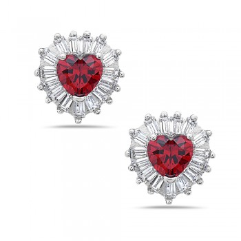 Garnet Heart Baguette Border Stud Earrings