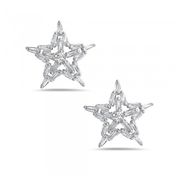 Sterling Silver EARRING STUD STAR WITH STAR IN ALL CLEAR CZ BAG