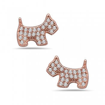 Sterling Silver EARRING STUD SCOTTY DOGGIE PAVE CLEAR CZ-ROSE G