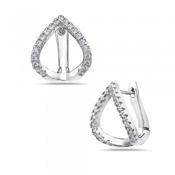 Sterling Silver EARRING HUGGIE CLEAR CZ V LINES