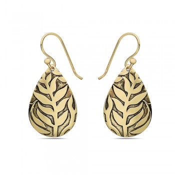 Golden Oxidized Fern Teardrop Earrings
