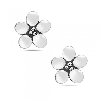 Sterling Silver EARRING STUD PLUM FLOWER OXIDIZED CENTER