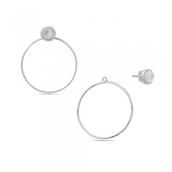 Sterling Silver EARRING STUD MOTHER OF PEARL WITH CIRCLE CONVE