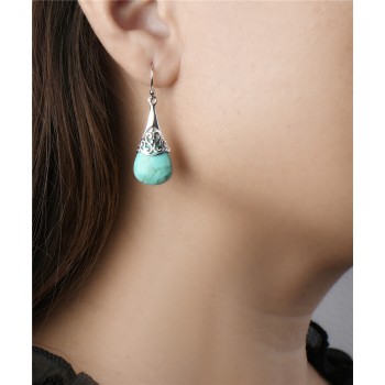 Sterling Silver Earring Turquoise W/Plain Filigree Cap