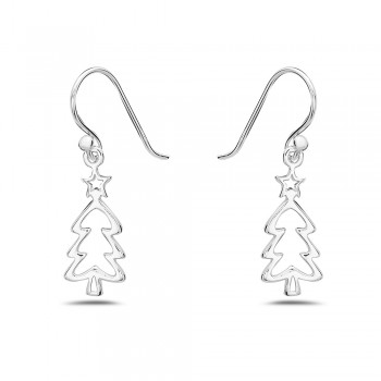 Sterling Silver EARRING PLAIN CHRISTMAS TREE LINE