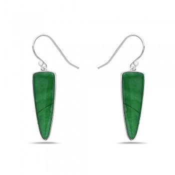 Sterling Silver EARRING BURMESE GREEN JADE SHEILD SHAPE DANGLE