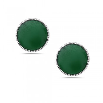 Sterling Silver EARRING STUD ROUND BURMESE GREEN JADE SILVER WR