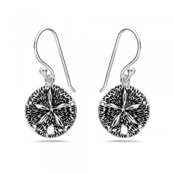Sterling Silver DANGLE SAND COIN STARFISH OXIDIZED ROUND