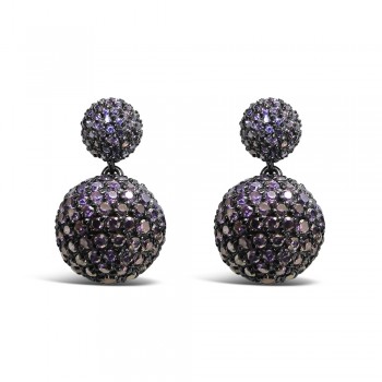 Sterling Silver EARG LT.AMECZ(BLK PLATED)+FIREBALL DANGLE