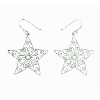 Sterling Silver EARRING STAR FILIGREE DANGLE