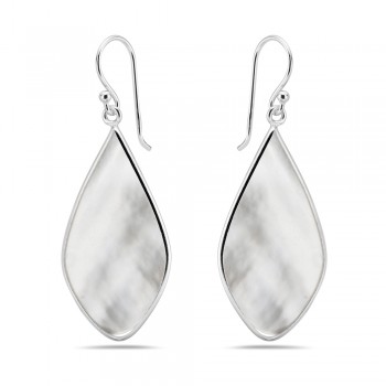 STERLING SILVER LONG DIAMOND SHAPE MOTHER OF PEARL SHELL BIG EARRING 2S-7397M