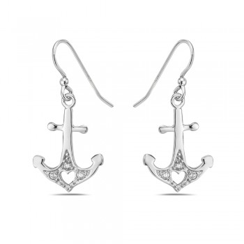 STERLING SILVER ANCHOR DANGLE CZ EARRING 2S-7491CL