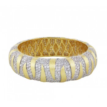 BRASS BANGLE ZEBRA PATTERN WITH CLEAR CUBIC ZIRCONIA AND FILIGRE GD