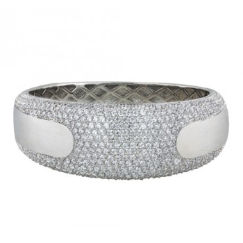 BRASS BANGLE WITH PAVE CLEAR CUBIC ZIRCONIA  @ CENTER WITH BRUSH T