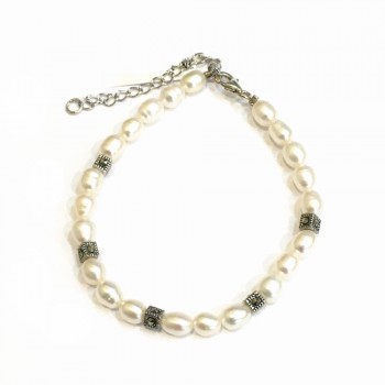 Marcasite BRACELET WITH FRESH WATER PEARL5-6 MM 5 DICE SHAPE MARCASITE FINDINGS-3M-154FP-2