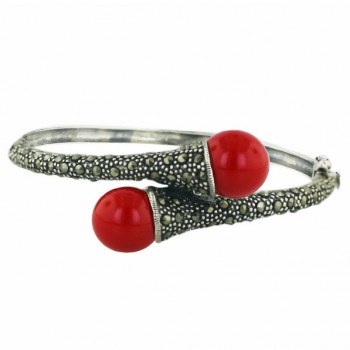 Marcasite Bngl 12mm Oppositive Rd Coral Pearl with Pave Marcasite