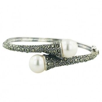 Marcasite Bngl 12mm Oppositive White Faux Pearl with Pave Marcasite