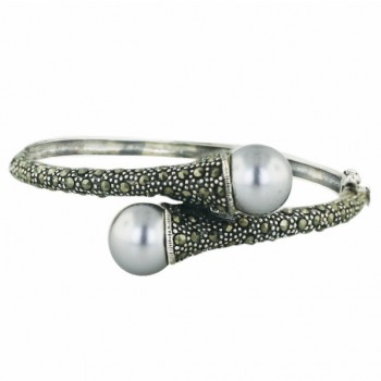 Marcasite Bngl 12mm Oppositive Gray Faux Pearl with Pave Marcasite