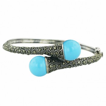 Marcasite Bngl 12mm Oppositive Faux Turquoise (with O Gold Vein) with Pave M
