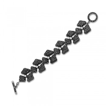 MARCASITE BRACELET6 FLOWERS WITH CLEAR CUBIC ZIRCONIA TOGGLE CLASP